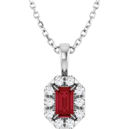 Sterling Silver 5x3 Mm Lab-grown Ruby & 1/8 Ctw Natural Diamond 16-18' Necklace