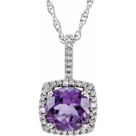 Sterling Silver Natural Amethyst & .015 Ctw Natural Diamond 18' Necklace