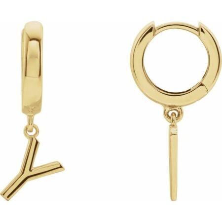 14k Yellow Initial Y Hinged Huggie Earring