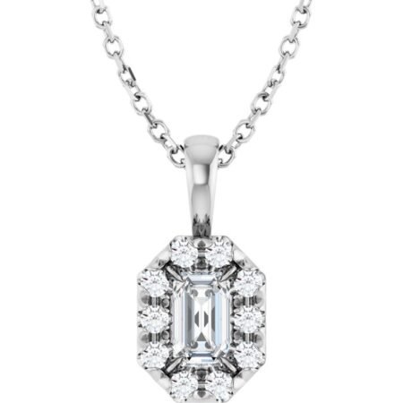 Platinum 5x3 Mm Natural White Sapphire French-set Halo-style 16-18' Necklace