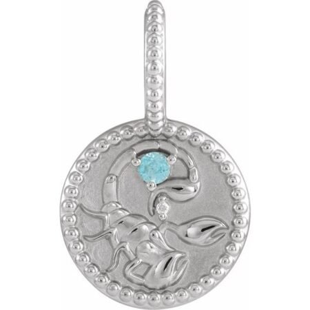 Platinum Natural Blue Zircon & .0025 Ctw Natural Diamond Scorpio Charm/pendant