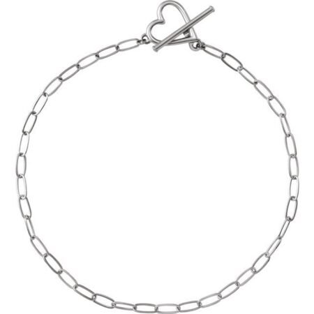 14k White Heart & Paperclip-style Chain 6' Bracelet