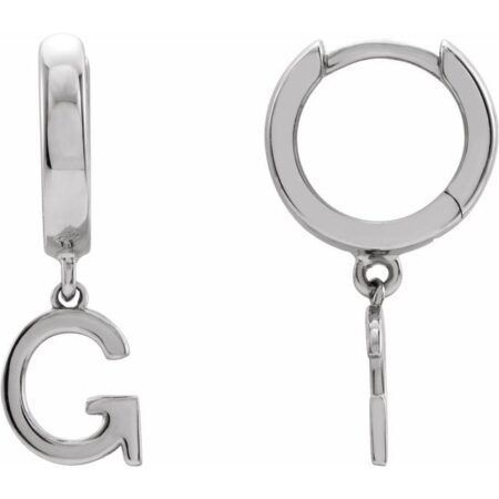 18k White Initial G Hinged Huggie Earring