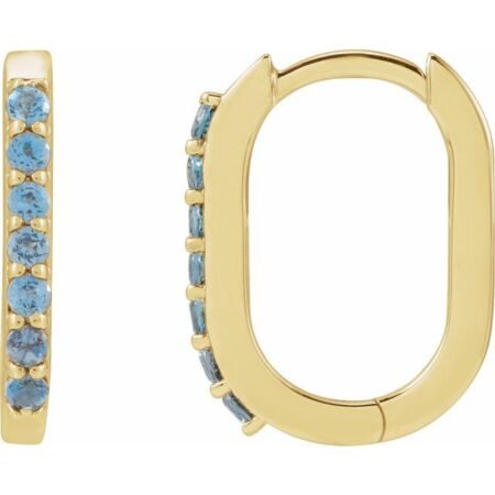 14k Yellow Natural London Blue Topaz 14 Mm Hoop Earrings