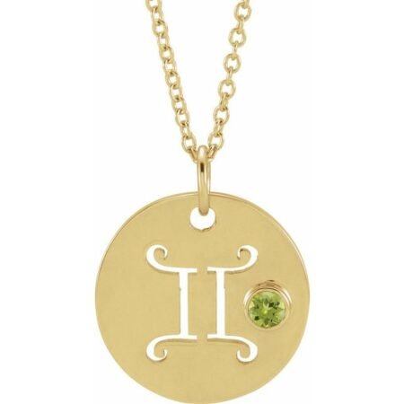 14k Yellow Natural Peridot Gemini Zodiac 16-18' Necklace