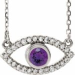 Sterling Silver Natural Amethyst & Natural White Sapphire Evil Eye 18' Necklace