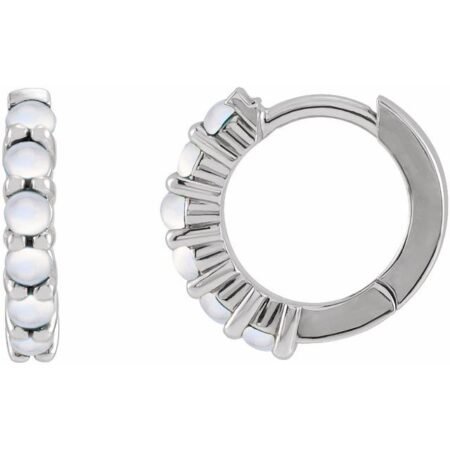 Sterling Silver Natural Rainbow Moonstone Cabochon Hinged 12.21 Mm Hoop Earrings