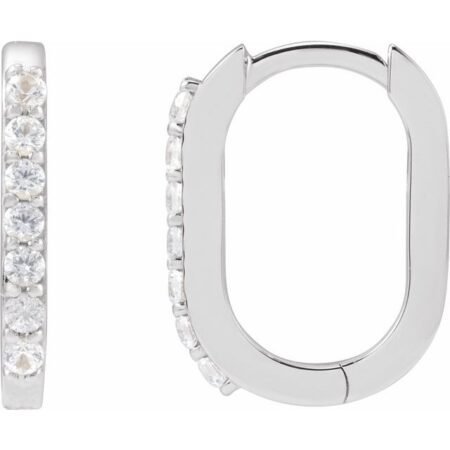 Platinum Natural White Sapphire 14 Mm Hoop Earrings