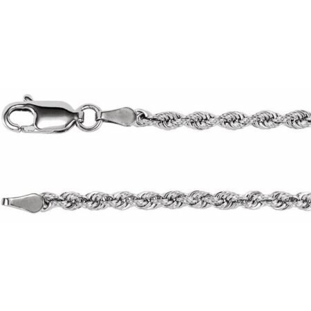 14k White 2.5 Mm Rope 18' Chain