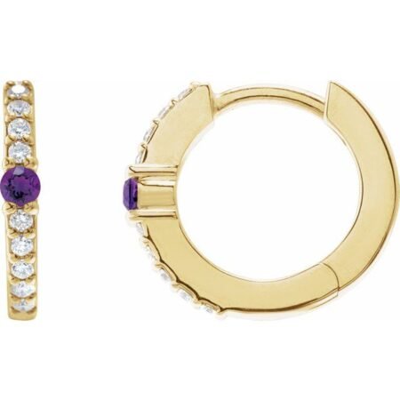 14k Yellow Natural Amethyst & 1/8 Ctw Natural Diamond 13.6 Mm Hoop Earring