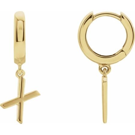 14k Yellow Initial X Hinged Huggie Earring