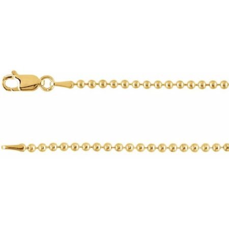 14k Yellow 2 Mm Hollow Bead 7' Chain