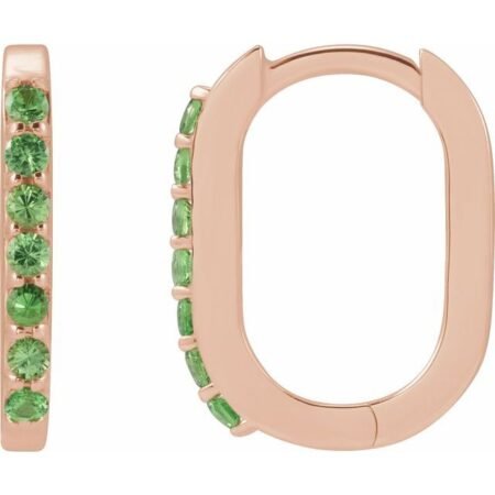 14k Rose Natural Tsavorite Garnet 14 Mm Hoop Earrings
