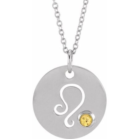 Platinum Natural Citrine Leo Zodiac 16-18' Necklace