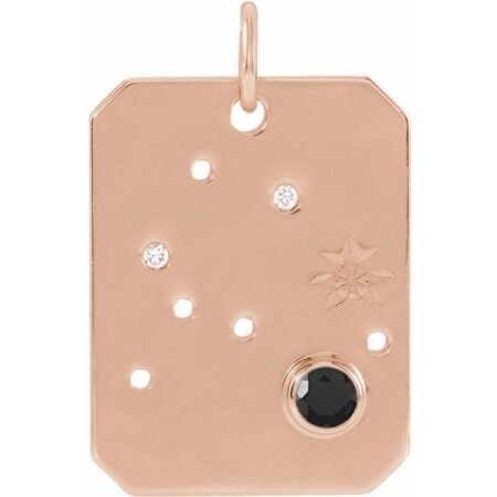 14k Rose Natural Black Spinel & .01 Ctw Natural Diamond Aquarius Constellation Pendant