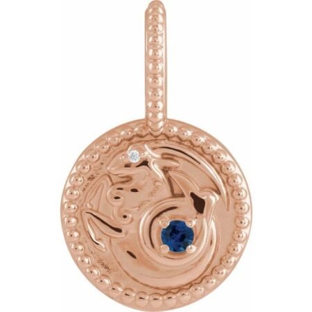 14k Rose Natural Blue Sapphire & .0025 Ctw Natural Diamond Capricorn Charm/pendant