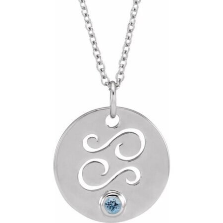 Sterling Silver Natural Aquamarine Cancer Zodiac 16-18' Necklace