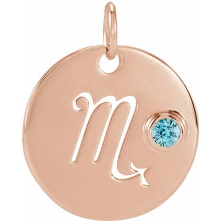 14k Rose Natural Blue Zircon Scorpio Zodiac Pendant