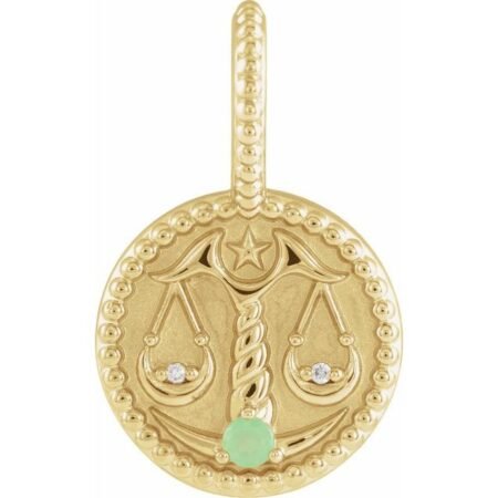 14k Yellow Natural Green Chrysoprase & .005 Ctw Natural Diamond Libra Charm/pendant