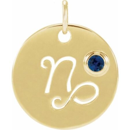 14k Yellow Natural Blue Sapphire Capricorn Zodiac Pendant