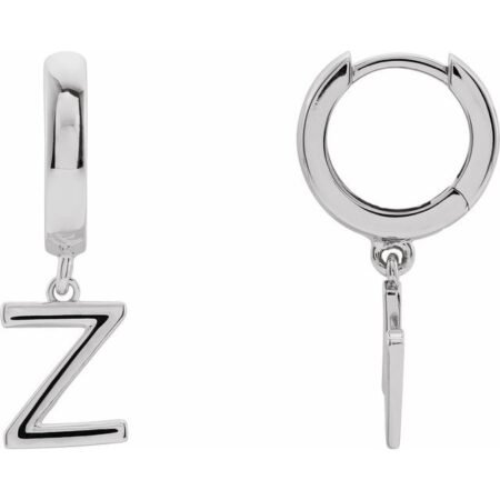 14k White Initial Z Hinged Huggie Earring