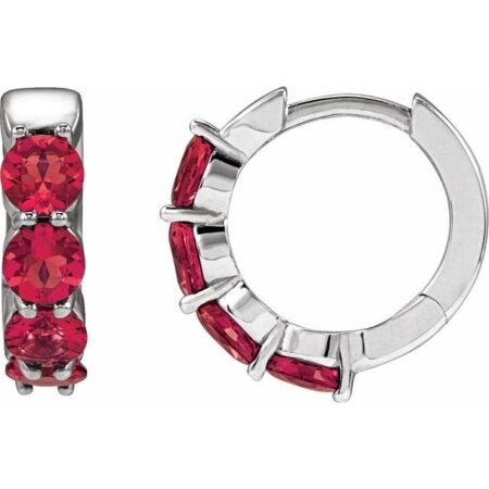Sterling Silver Lab-grown Ruby 14.3 Mm Hoop Earrings