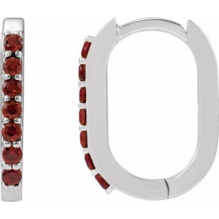 Platinum Natural Mozambique Garnet 14 Mm Hoop Earrings