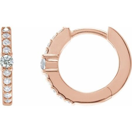 14k Rose Natural Diamond & 1/8 Ctw Natural Diamond 13.6 Mm Hoop Earring