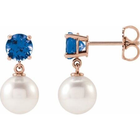 14k Rose Gold White Akoya Pearl & Natural London Blue Topaz
