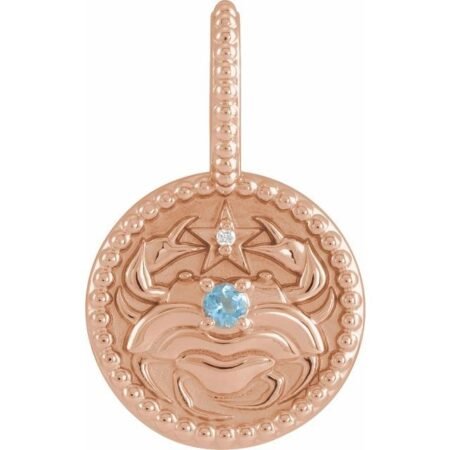 14k Rose Natural Aquamarine & .0025 Ctw Natural Diamond Cancer Charm/pendant