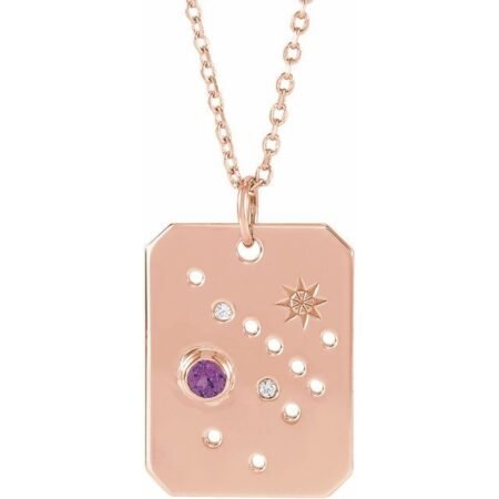 14k Rose Natural Amethyst & .01 Ctw Natural Diamond Sagittarius Constellation 16-18' Necklace