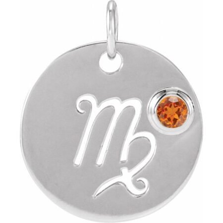 14k White Natural Spessartite Garnet Virgo Zodiac Pendant