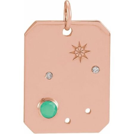 14k Rose Natural Green Chrysoprase & .01 Ctw Natural Diamond Libra Constellation Pendant