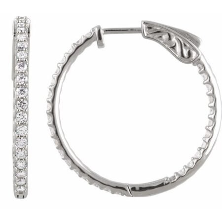 14k White 1 Ctw Natural Diamond Inside-outside 26.5 Mm Hinged Hoop Earrings