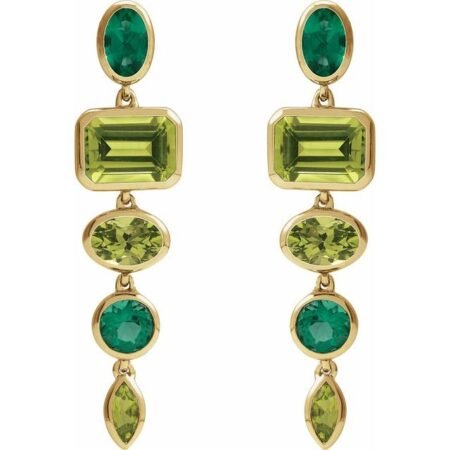 14k Yellow Natural Peridot & Lab-grown Emerald Dangle Earrings