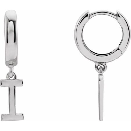 18k White Initial I Hinged Huggie Earring