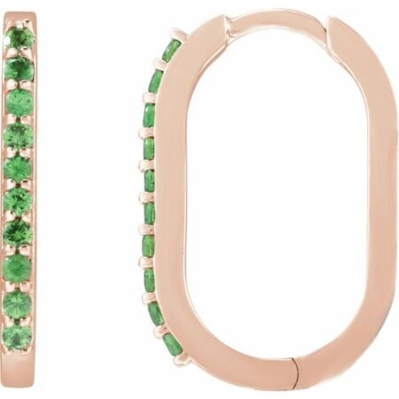 14k Rose Natural Tsavorite Garnet 20 Mm Hoop Earrings