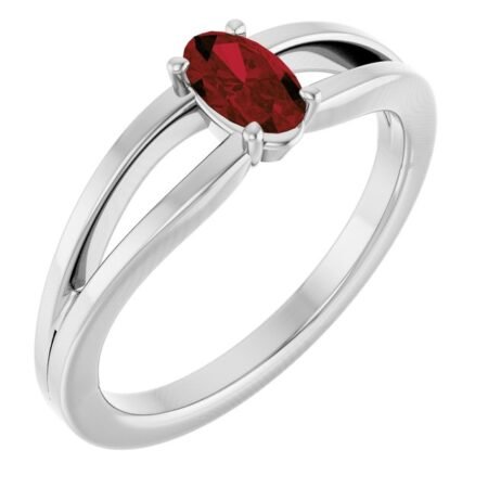 14k White Natural Mozambique Garnet Youth Solitaire Ring