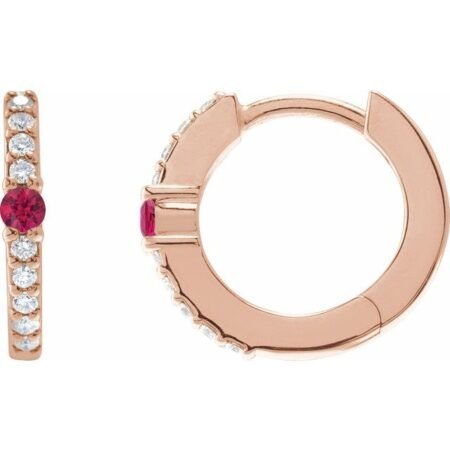 14k Rose Natural Ruby & 1/8 Ctw Natural Diamond 13.6 Mm Hoop Earring