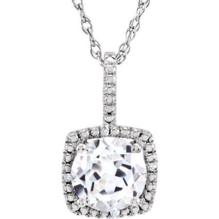 Sterling Silver 7 Mm Lab-grown White Sapphire & .015 Ctw Natural Diamond 18' Necklace