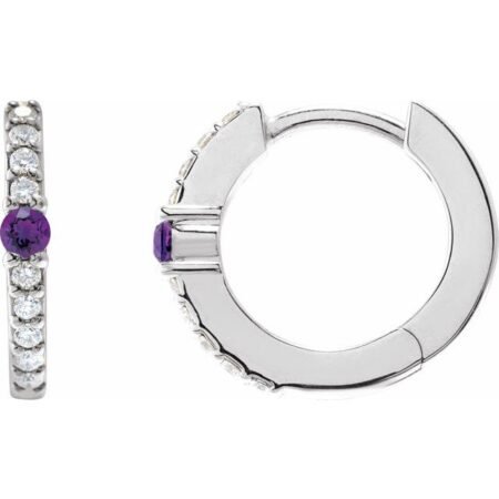 Platinum Natural Amethyst & 1/8 Ctw Natural Diamond 13.6 Mm Hoop Earring