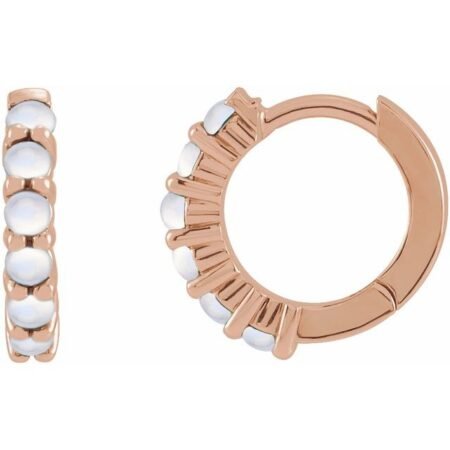 14k Rose Natural Rainbow Moonstone Cabochon Hinged 12.2 Mm Hoop Earring
