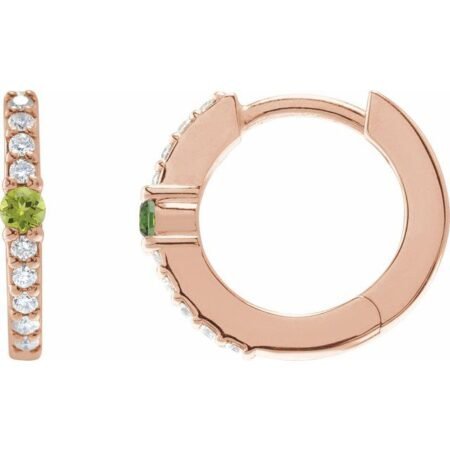 14k Rose Natural Peridot & 1/8 Ctw Natural Diamond 13.6 Mm Hoop Earring