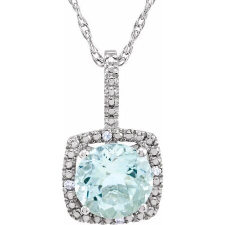 Sterling Silver 7 Mm Natural Aquamarine & .015 Ctw Natural Diamond 18' Necklace