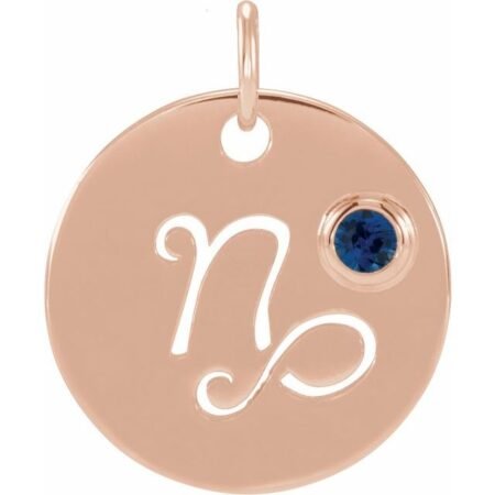14k Rose Natural Blue Sapphire Capricorn Zodiac Pendant