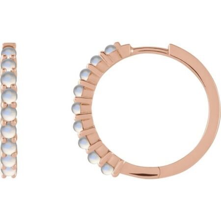 14k Rose Natural Rainbow Moonstone Cabochon Hinged 20 Mm  Hoop Earrings