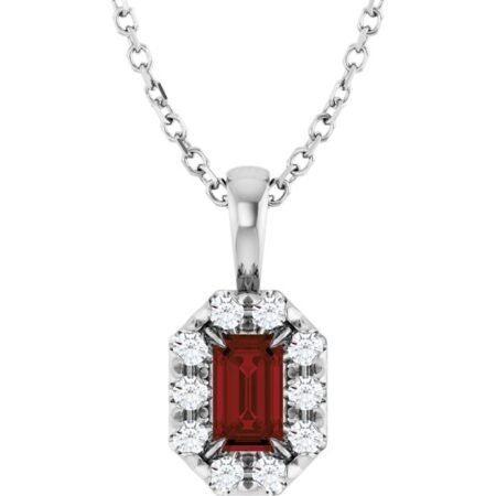 Platinum 5x3 Mm Natural Mozambique Garnet & 1/8 Ctw Natural Diamond 16-18' Necklace