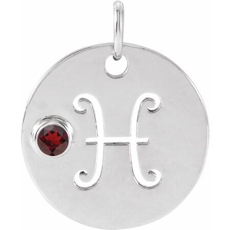 Sterling Silver Natural Mozambique Garnet Pisces Zodiac Pendant