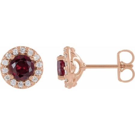 14k Rose Lab-grown Ruby & 1/4 Ctw Natural Diamond Earrings