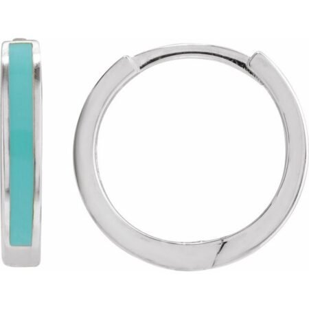Sterling Silver Turquoise Enamel Hinged 12.1 Mm Hoop Earrings